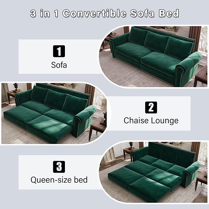 3 in 1 Convertible Sleeper Sofa Bed, 93.7" King Size Sofa Sleeper - Image 7