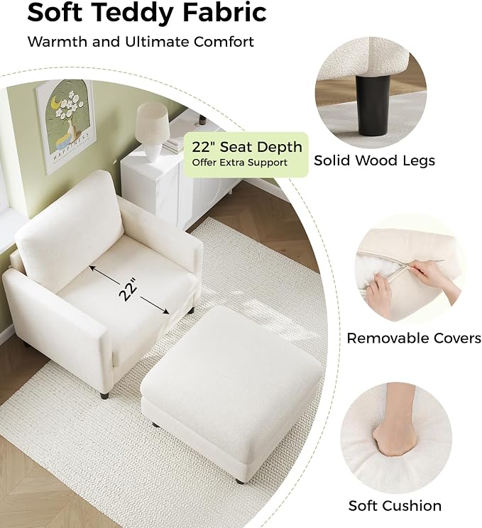 Welzona Sofa Accent Chair with Ottoman, Tool-Free Setup Living Room Accent - Image 4