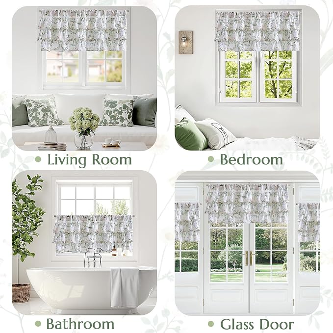 jinchan Ruffled Floral Valance Linen Shabby Chic Small Window Curtain 18 Inch - Image 4
