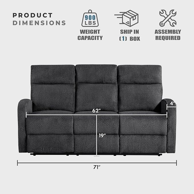 Lexicon Manual Reclining Sofa, Textured Microfiber Recliner Sofa, Wall Hugger - Image 5