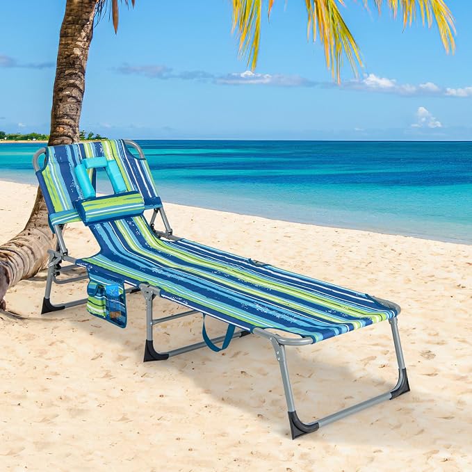Goplus Tanning Chair, Folding Adjustable Patio Lounge Chair - Image 2
