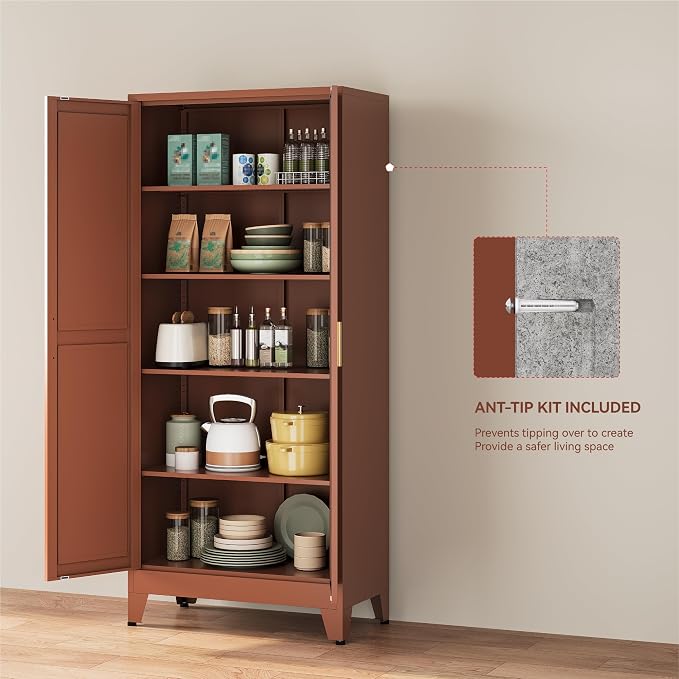 YAUWOH 71''Metal Cabinet with 4 Adjustable Shelves, 5-Tier Pantry Storage - Image 7