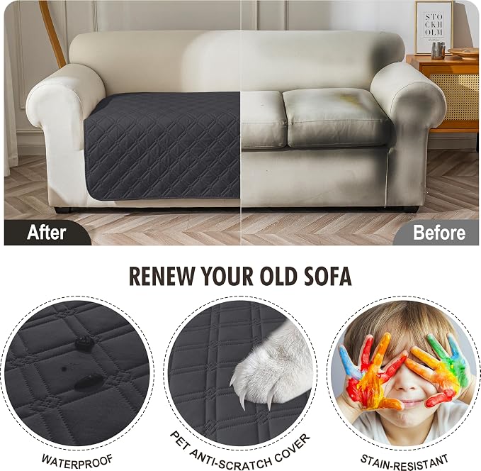 Genina Waterproof Couch Cover, Washable Anti-Slip 67 inch Sofa Covers - Image 4