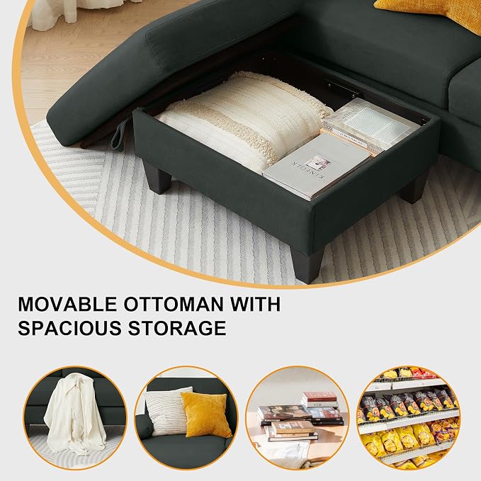 84" Convertible Sectional Sofa Set, 3 Seat L Shaped Couch - Image 5