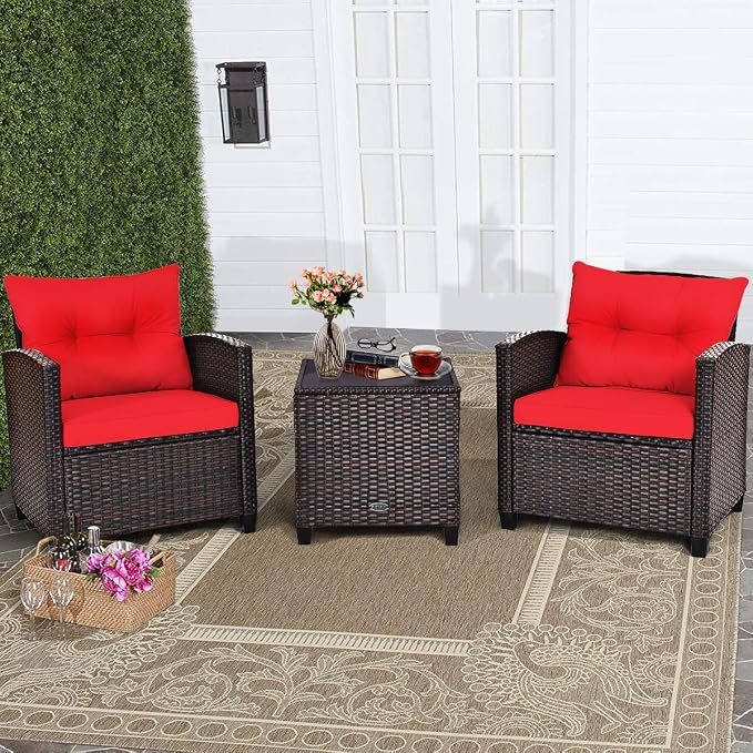 COSTWAY 3PCS Patio Furniture Set, PE Rattan Wicker Sofa w/Washable Cushion and - Image 4