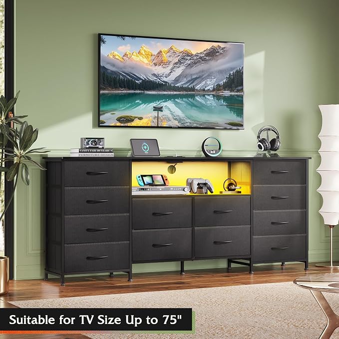 WLIVE 12 Drawer Dresser for Bedroom, 75 inch TV - Image 4