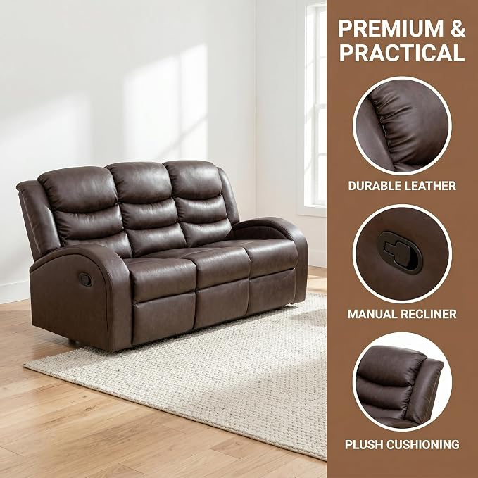 Recliner Sofa Set 3 Piece Living Room Furniture Set Couch Sectional Leather - Image 3