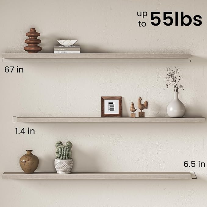 Fun Memories 67 Inch Fireplace Mantel Shelf, Deep Floating Shelves - Image 3