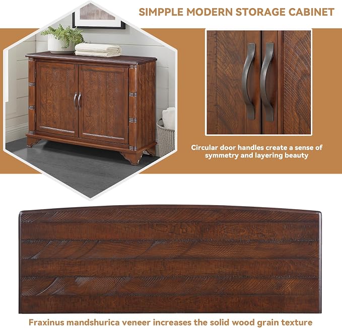 40" Solid Wood Buffet Storage Cabinet, Vintage Console Table - Image 6