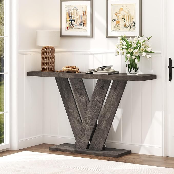 karlott 51 Inch Console Table, Modern V-Shaped Entryway Table, Wood Sofa Table - Image 3