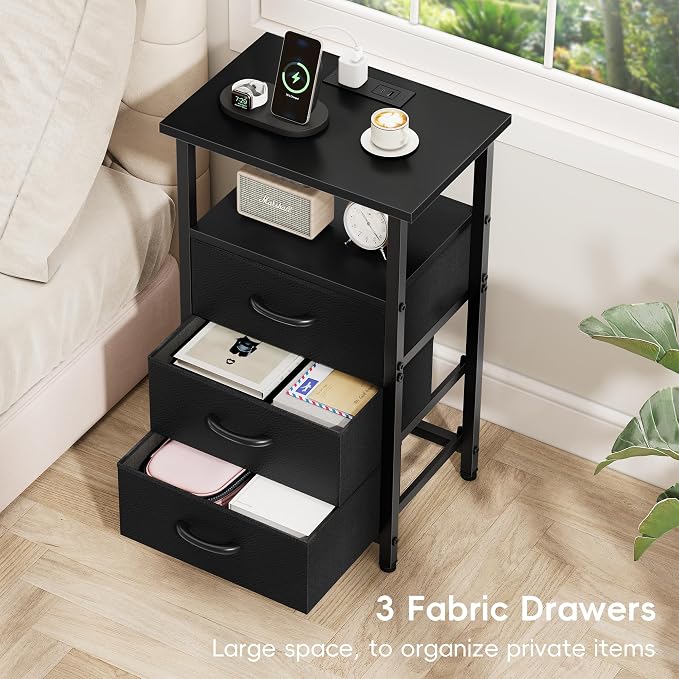 Vagusicc Nightstand with Charging Station, Bedside Table with USB Ports and - Image 7