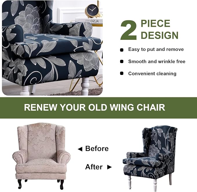 HAOYONG Wing Chair Slipcovers Printed Wingback Chair Covers 2 Pieces Wingback - Image 7