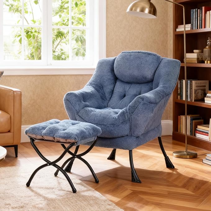 Lazy Chair with Ottoman, Modern Accent Chair Contemporary Lounge Leisure Sofa - Image 2