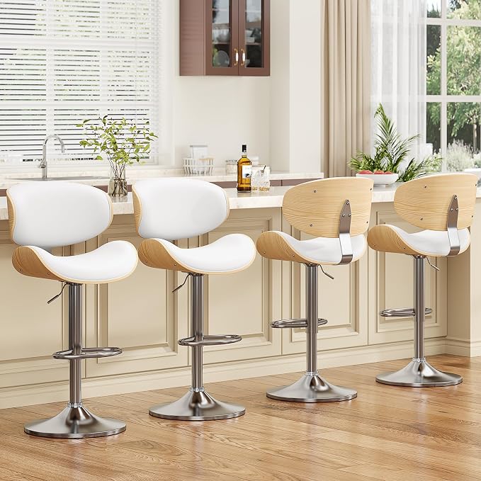 YaFiti Bar Stools Modern PU Leather Adjustable Swivel Barstools, Kitchen - Image 2