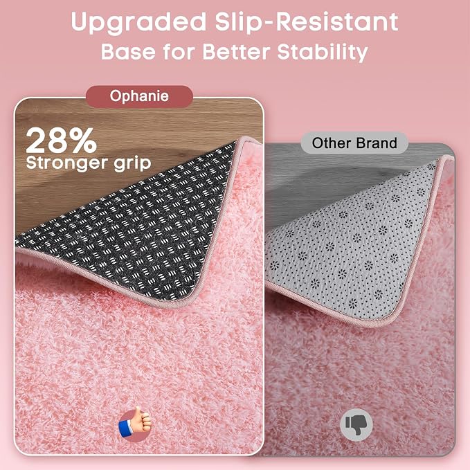 Ophanie Small Rug Washable Non Slip Throw Bedside Area Rugs, Fluffy Soft Pink - Image 4