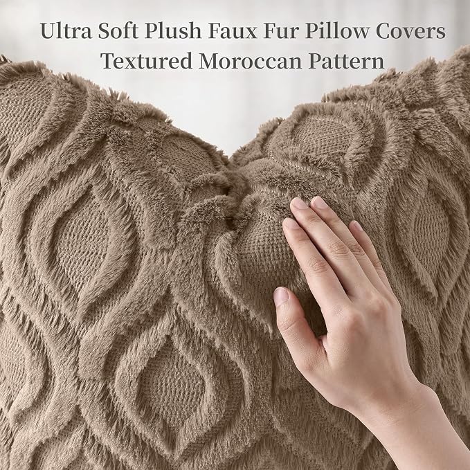 decorUhome Throw Pillow Covers 18x18 Inch Set of 2, Soft Plush Faux Wool Light - Image 6