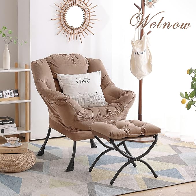 Welnow Lazy Chair with Ottoman, Modern Accent Chair with Armrests and a Side - Image 7