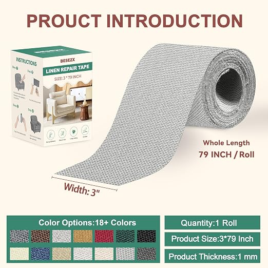 BESEZX Linen Fabric Repair Tape, 3x79 Inch Self Adhesive Repair Patches - Image 2