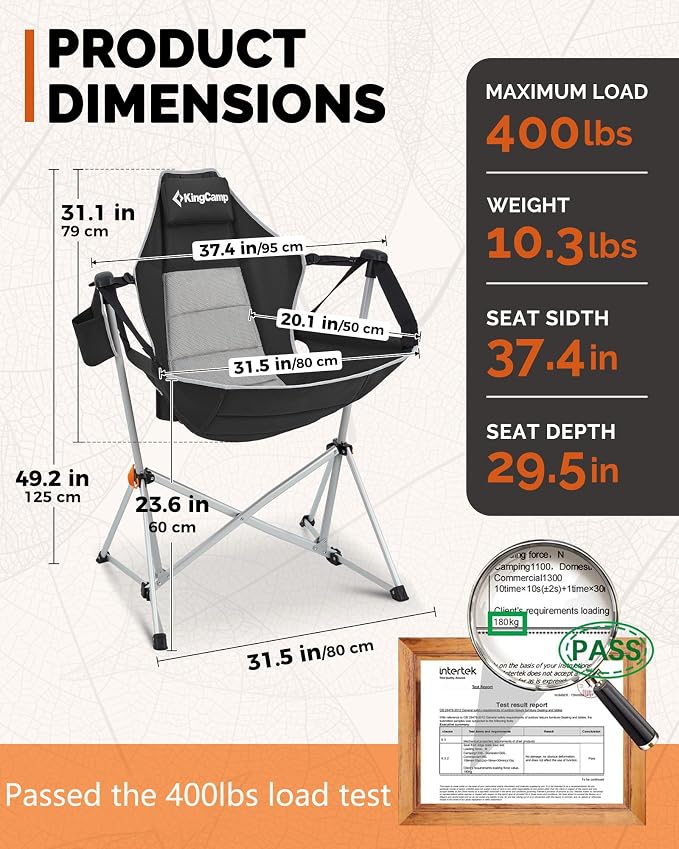KingCamp Hammock Camping Chair, Swinging Portable Camp Chairs - Image 3