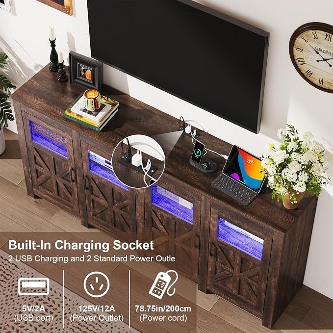 74" Large LED Farmhouse TV Stand - Image 4