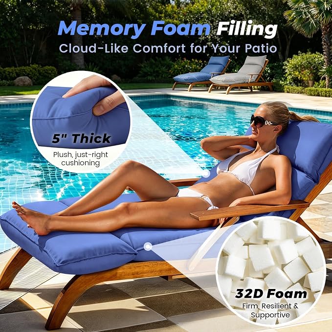 Outdoor Chaise Lounge Chair Cushion, Waterproof Non-Slip Patio Chaise Lounge - Image 3