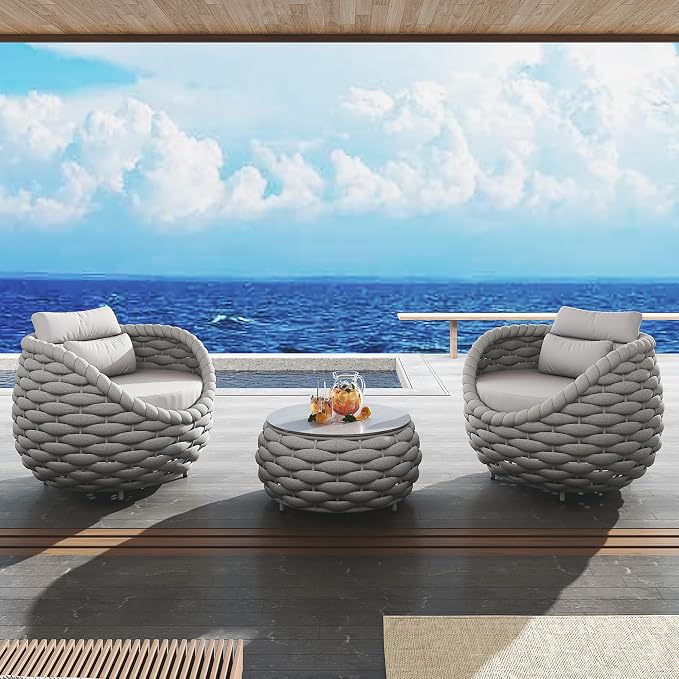 TWT 3 Pieces Aluminum Patio Furniture Set, Hand Woven Textilene Rope Outdoor by TWT