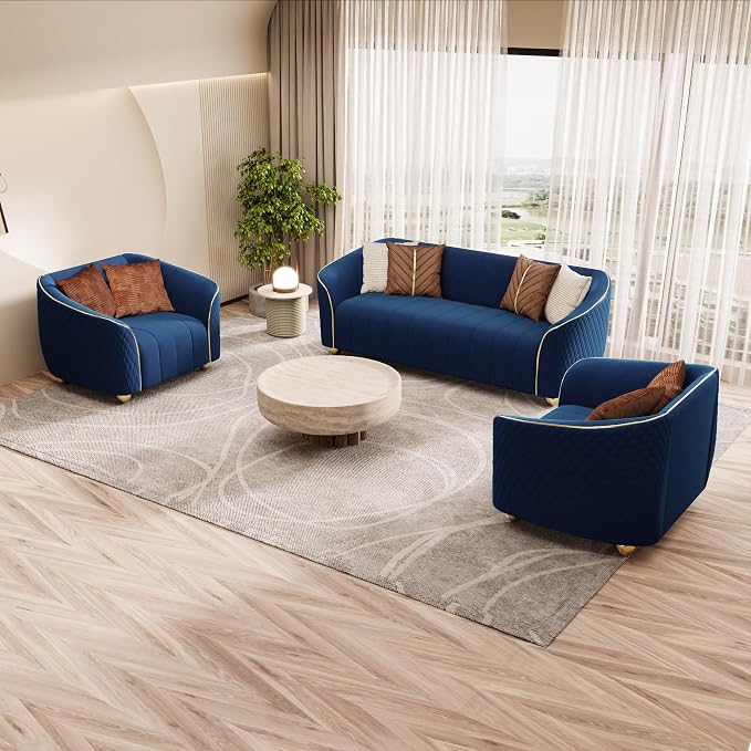 3-Piece Luxury Velvet Sofa Set for Living Room, Elegant Design Couch Set - Image 3