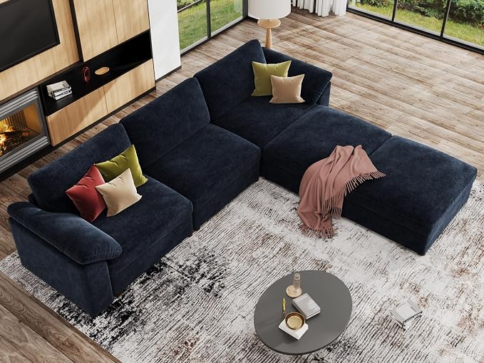 EASE MOOSE Blue Modular Sectional Couch, Oversized Deep Seat L Shape Sectional - Image 4