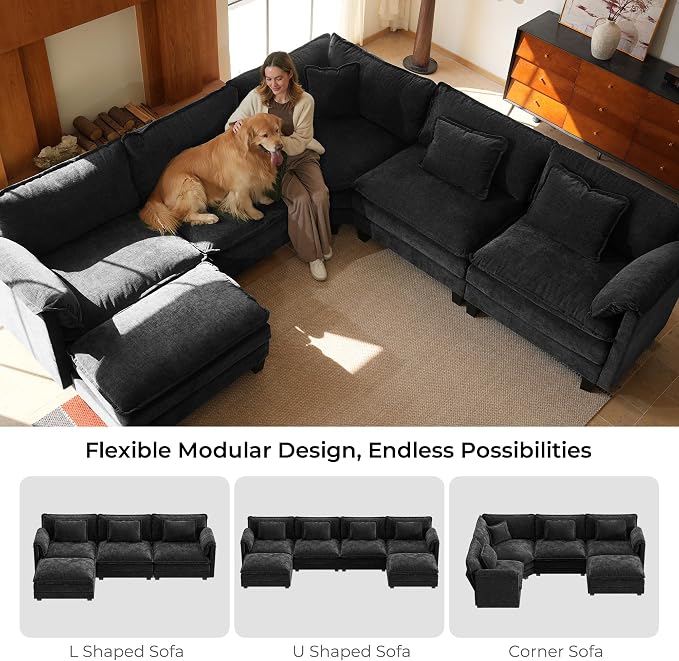 ELUCHANG 150" Oversized V-Shaped Cloud Couch Modular Sectional Sofa - Image 9