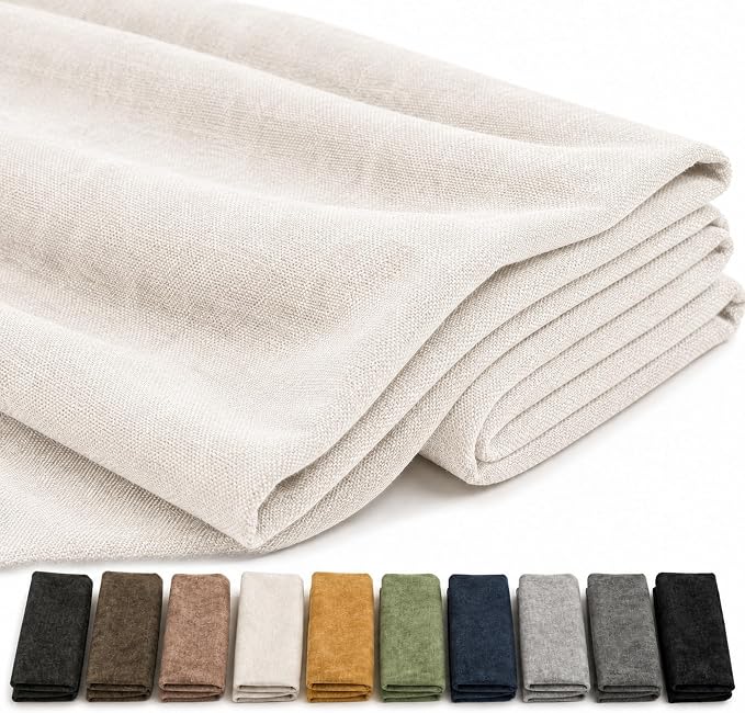 Mini Chenille Linen Blend Upholstery Fabric by the Yard, 57 Inch Wide Soft by Laklinlin