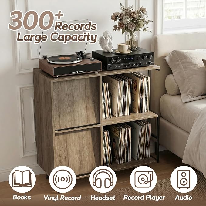 Faesun 3 Tier Flip Top Record Player Stand, Vinyl Record Storage Holds up to - Image 4