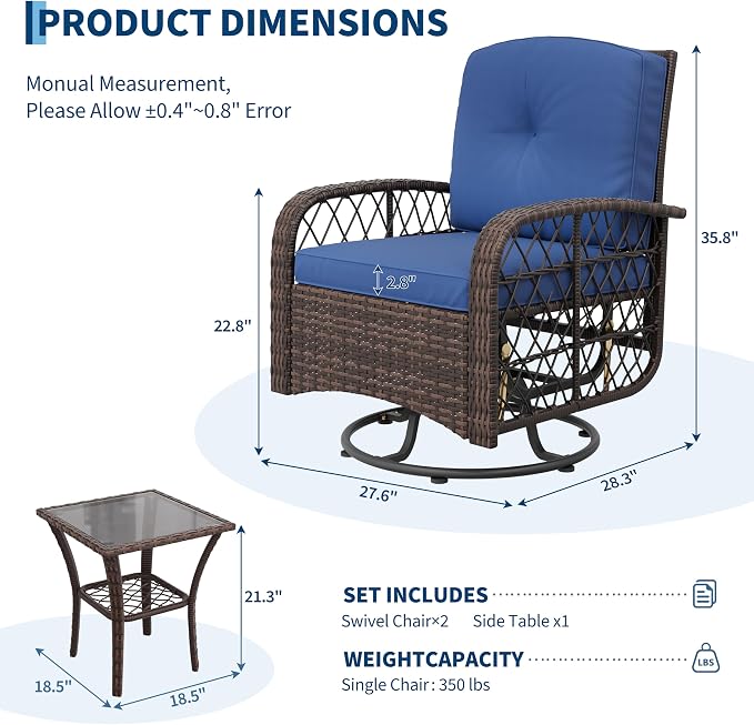 3-Piece Patio Furniture Set, 2 Swivel Rocking Chairs - Image 2
