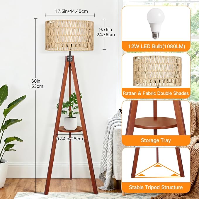 OUTON Boho Rattan Tripod Floor Lamp - Image 6