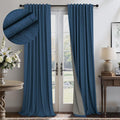 Navy Blue Black Out Curtains 96 Inches Long 2 Panels Linen Textured Blackout by Pitalk