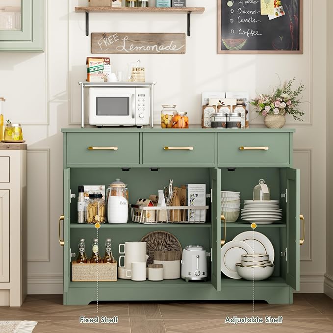 HOSTACK Modern Farmhouse Buffet Sideboard Cabinet, Barn Doors Storage Cabinet - Image 7