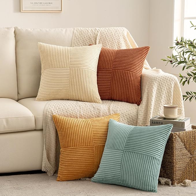 MIULEE Boho Farmhouse Decorative Throw Pillow Covers 18x18 Inch 4 Packs Soft - Image 4