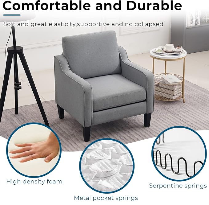 VINGLI Modern Accent Chairs Set of 2, Upholstered Sofa Chair Reading Chair - Image 3
