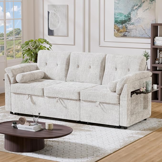 Convertible Sleeper Sofa Bed, 63 Inch Chenille Pull Out Couch - Image 7