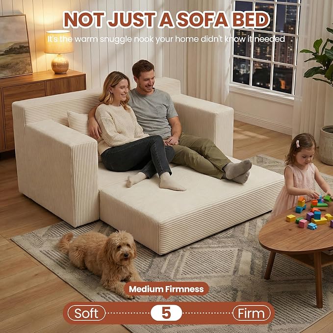 Convertible 5 in 1 Futon Sofa Bed Full Size, Corduroy Boneless Couch Sleeper - Image 6