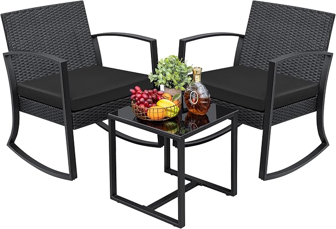 Greesum 3 Pieces Outdoor Furniture Set Patio Bistro Rocking Chairs by BuynowfromGreesum