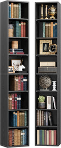 IRONCK Tall Narrow Bookshelf 8 Tiers 71in Set of 2, Compact Corner Bookcase by IRONCK