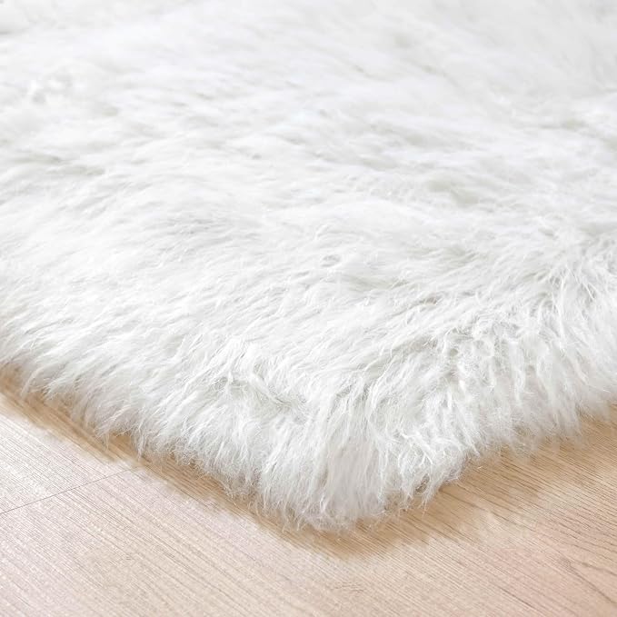 Goolela White Sheepskin Area Rug 8x10 Fluffy Fuzzy Furry Shag Rug - Image 6
