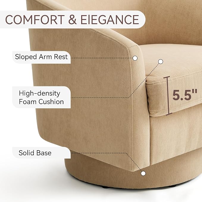Swivel Barrel Accent Chairs Set of 2, Round Chenille Fabric Living Room Arm - Image 4
