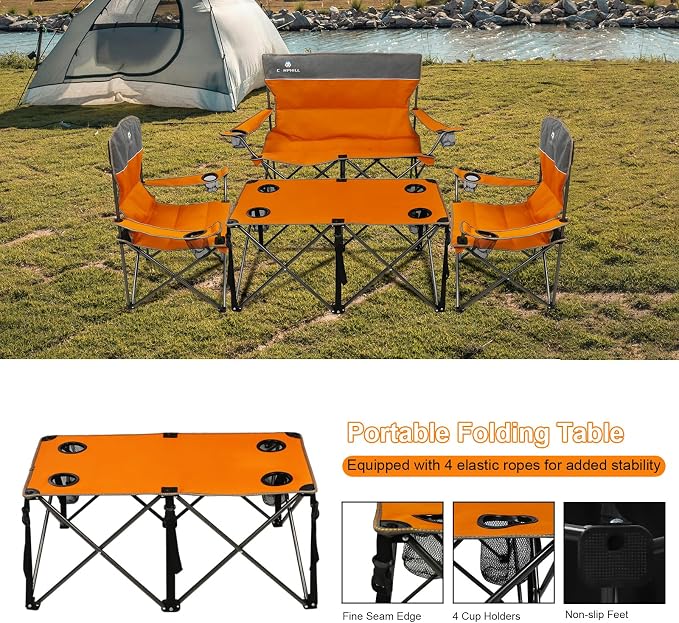 Camping Chair Set of 3, Outdoor Folding Camping Chairs - Image 6