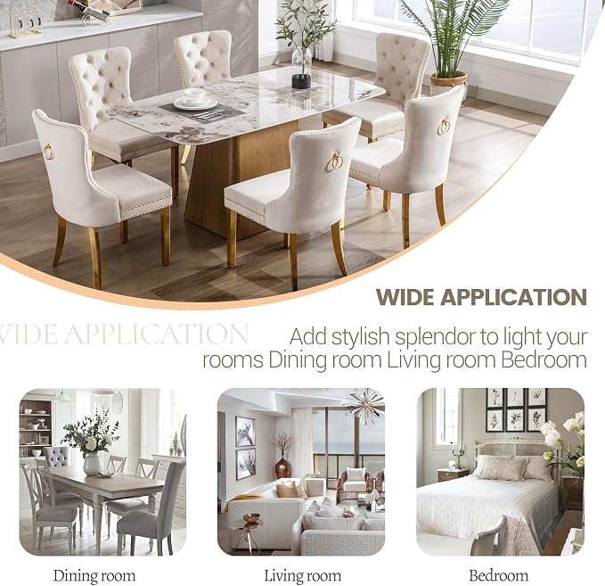 KCC Velvet Dining Chairs Set of 4, Upholstered High-end Tufted Dining Chair - Image 8