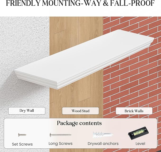 Fun Memories Floating Shelves 48 Inch Long, 9.3 Inch Deep Classic Crown Molding - Image 6