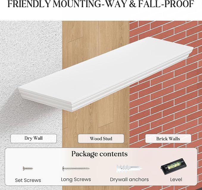 Fun Memories Floating Shelves 24 Inch Long, 9.3 Inch Deep Classic Crown Molding - Image 6