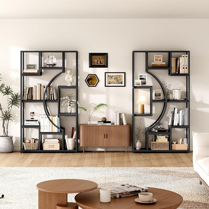 LGHM Bookshelf Set of 2 with Metal Frame, 5 Tier Geometric Bookcase, Adjustable - Image 5