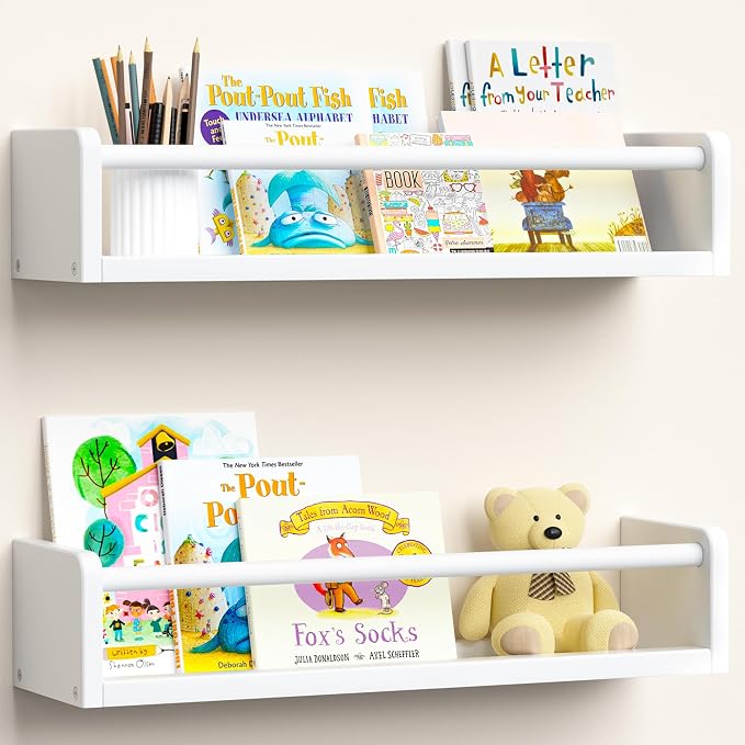 upsimples 2 Pack Nursery Book Shelves, 15.7 Inch Floating Bookshelves by upsimples