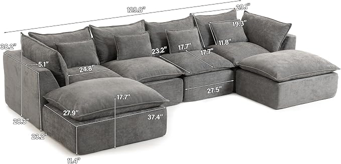 Boneless Couch Sectional Cloud Couch 130'' Oversized Modular Sectional Sofa - Image 2